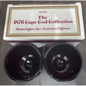 Vintage Avon 1876 Cape Cod Ruby Red Glass Set Of 2 Footed Goblets 3.75 Inch Tall